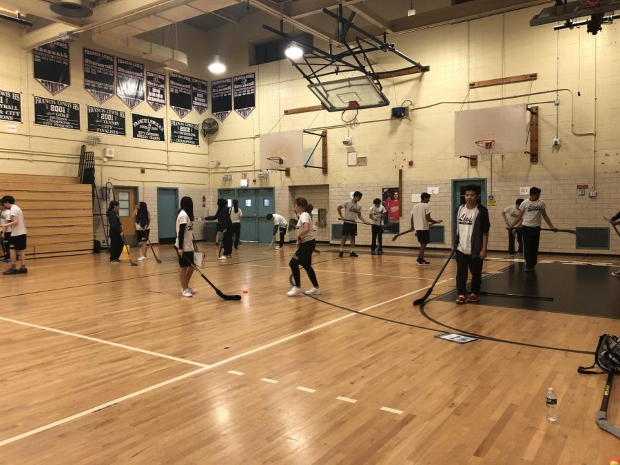 Students in Mr. Mckays class play hockey after their exercises. 