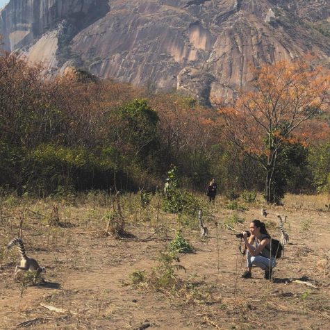 Ms. Conklin interacting with lemurs in Madagascar.  I had never seen a lemur before, but they’re so cute, Ms. Conklin said.   Then we met the people that lived there and we stayed there for a long time, about 3-4 weeks.”