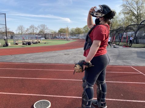 Sophomore Sonia Rosales Rosenthal attends practice with the varsity softball team, which was one of five teams practicing on the Francis Lewis athletic field and track.