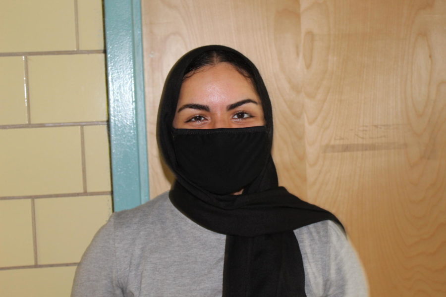 I feel like a lot of people don’t really follow the rules and regulations. I see people in the halls taking off their masks and in the lunchroom they tell you to keep it on and people don’t listen. -Aasiyah Aziz, Junior