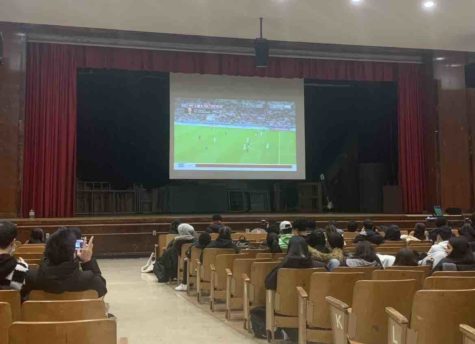 Students from all grade levels gathered in the auditorium to see if their favorite team made it to the finals!