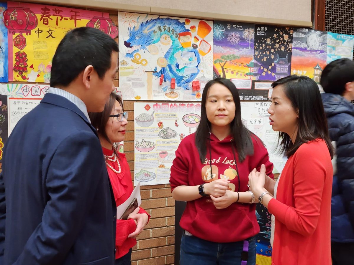 Visitor from Consulate General of People’s Republic of China in New York speaking to Chinese language teachers from Francis Lewis High School.
