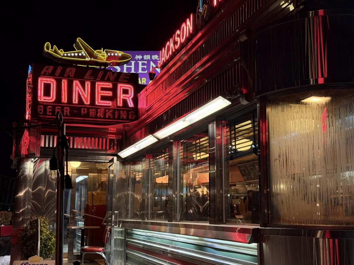 Outside of diner with original airline diner sign, the same one featured in Goodfellas.